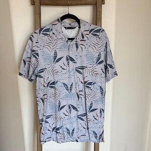 Travis Mathew Blue and Pink Leaf Print Polo Shirt